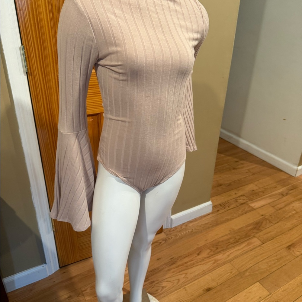 Fashion Nova Tan Ribbed Fitted Bodysuit